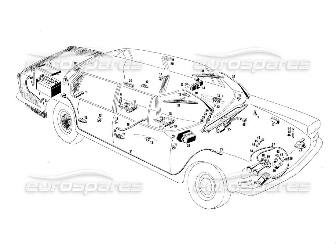 maserati qtp.v8 4.7 (s1 & s2) 1967 schéma des pièces de l'équipement électrique