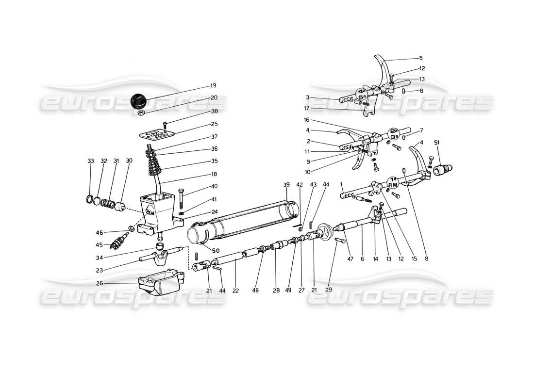 ferrari 365 gt4 berlinetta boxer commandes de boîte de vitesses (de la voiture n° 17543 jusqu'à la voiture n° 18221) schéma des pièces