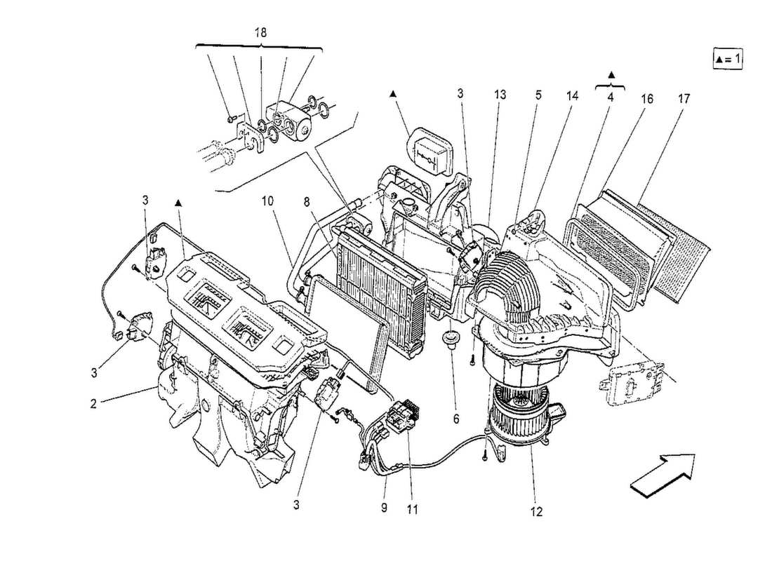 maserati qtp. v8 3.8 530bhp 2014 unité a c : diagramme de pièces des dispositifs du tableau de bord