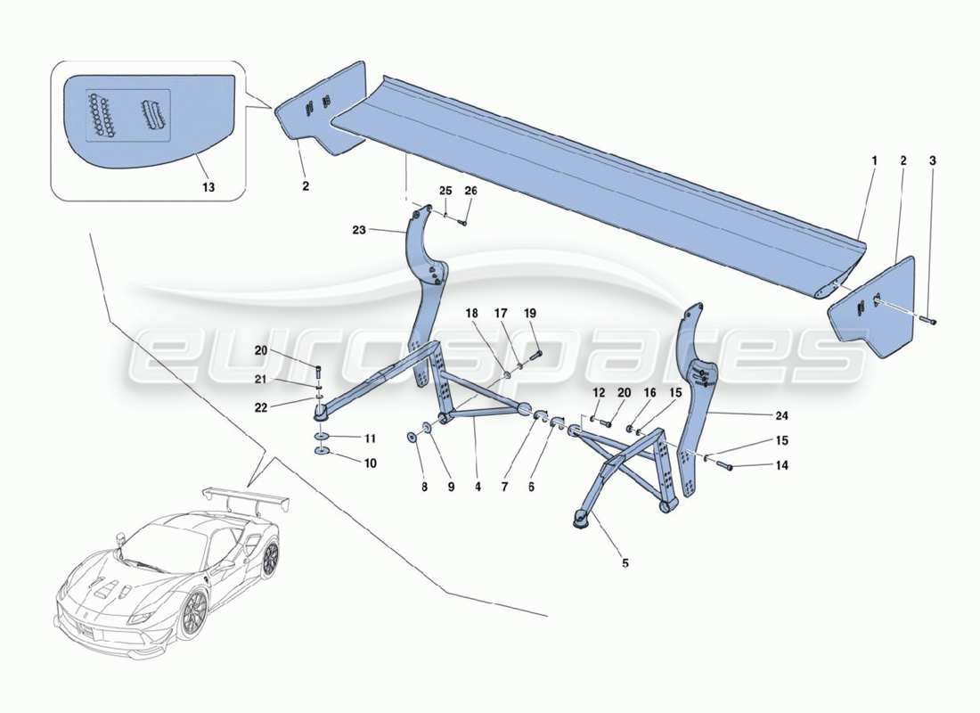 ferrari 488 challenge aileron arrière schéma des pièces