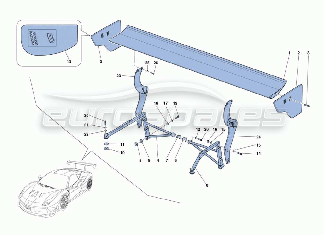 ferrari 488 challenge spoiler arrière schéma des pièces