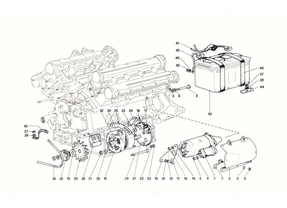 ferrari 208 gtb gts schéma des pièces du système de production d'électricité