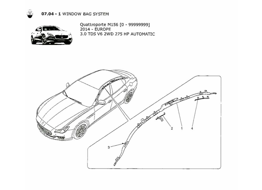 maserati qtp. v6 3.0 tds 275bhp 2014 diagramme des pièces du système de sacs à fenêtre