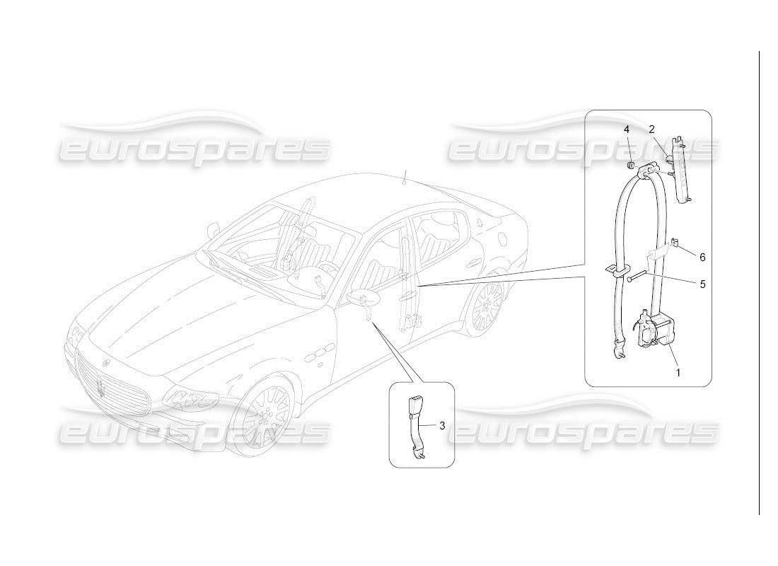 maserati qtp. (2007) 4.2 auto schéma des pièces des ceintures de sécurité avant