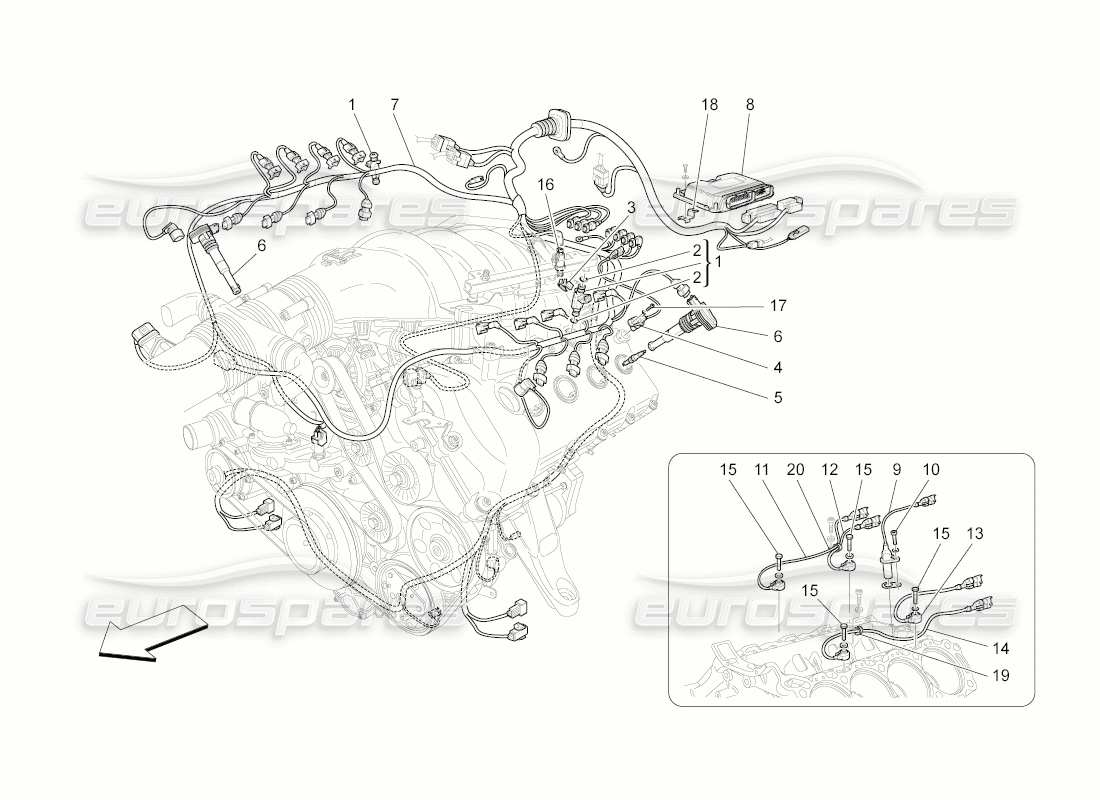 maserati qtp. (2009) 4.2 auto commande électronique : diagramme des pièces de commande d'injection et de synchronisation du moteur