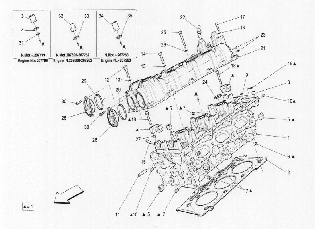 maserati qtp. v6 3.0 bt 410bhp 2015 schéma des pièces de la culasse droite