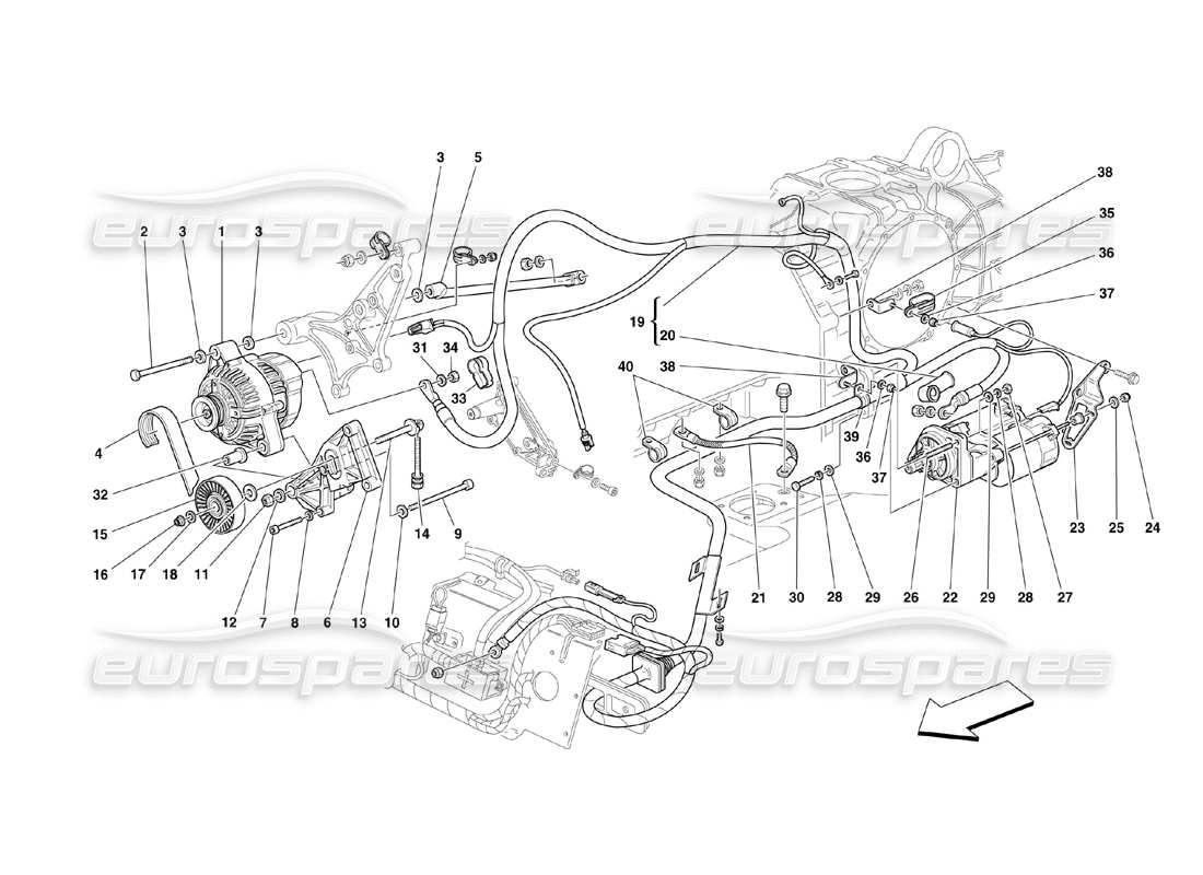 ferrari 360 challenge (2000) générateur de courant - démarreur du moteur schéma des pièces