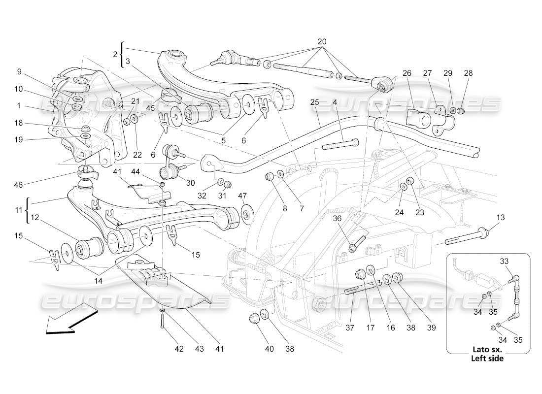 maserati qtp. (2011) 4.7 auto schéma des pièces de la suspension arrière