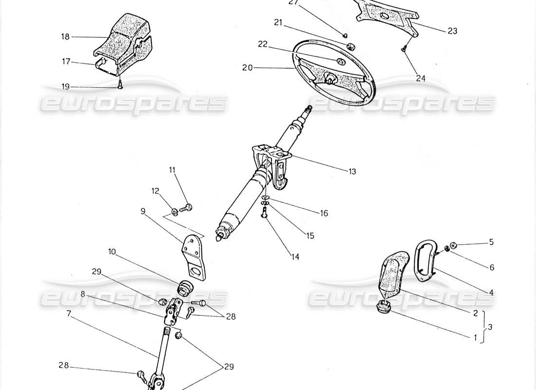 maserati 228 diagramme des pièces de l'arbre de direction et de la roue