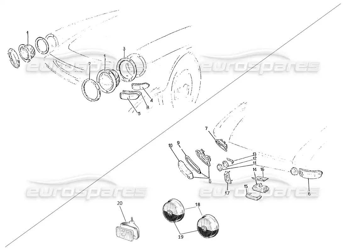 ferrari 275 (pininfarina coachwork) groupe fari et fanalina posteriori schéma des pièces