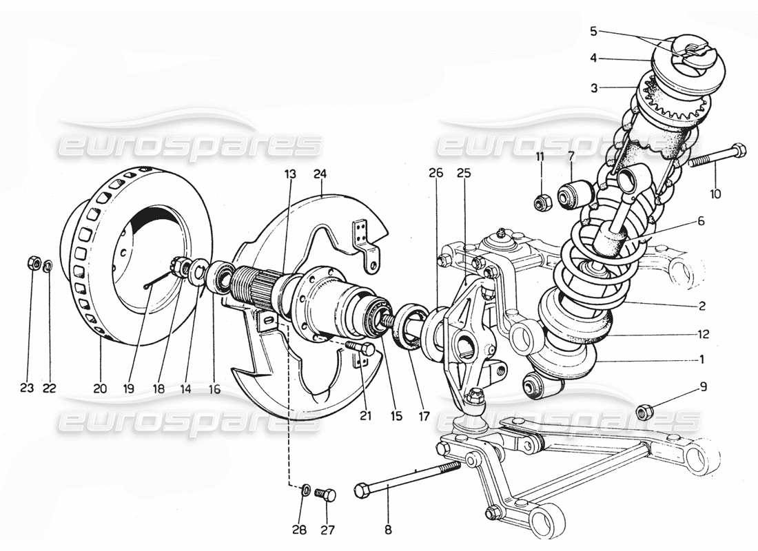 ferrari 365 gtc4 (mechanical) suspension et amortisseur avant schéma des pièces
