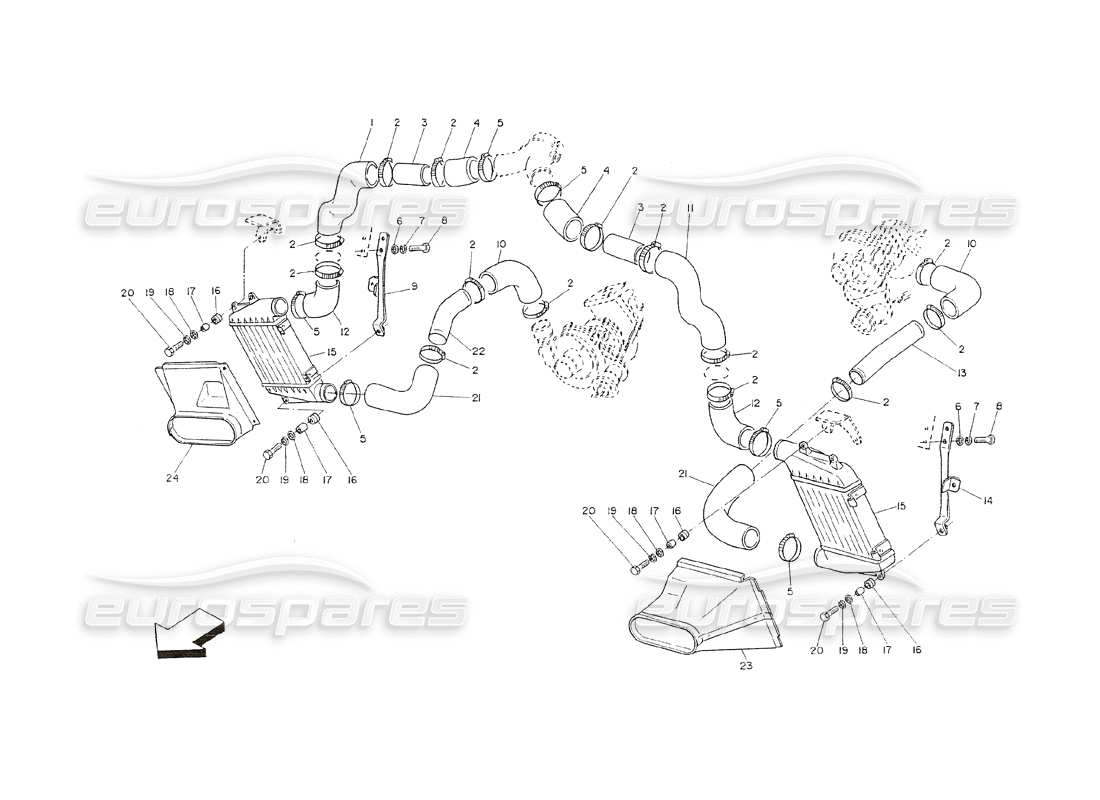 maserati shamal échangeur de chaleur et conduits schéma des pièces