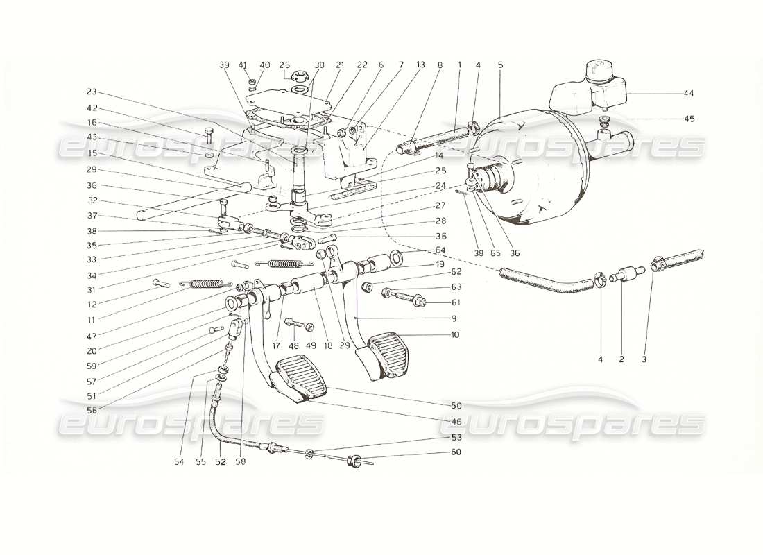 ferrari 308 gt4 dino (1976) tableau de pédales - schéma des pièces des commandes de frein et d'embrayage