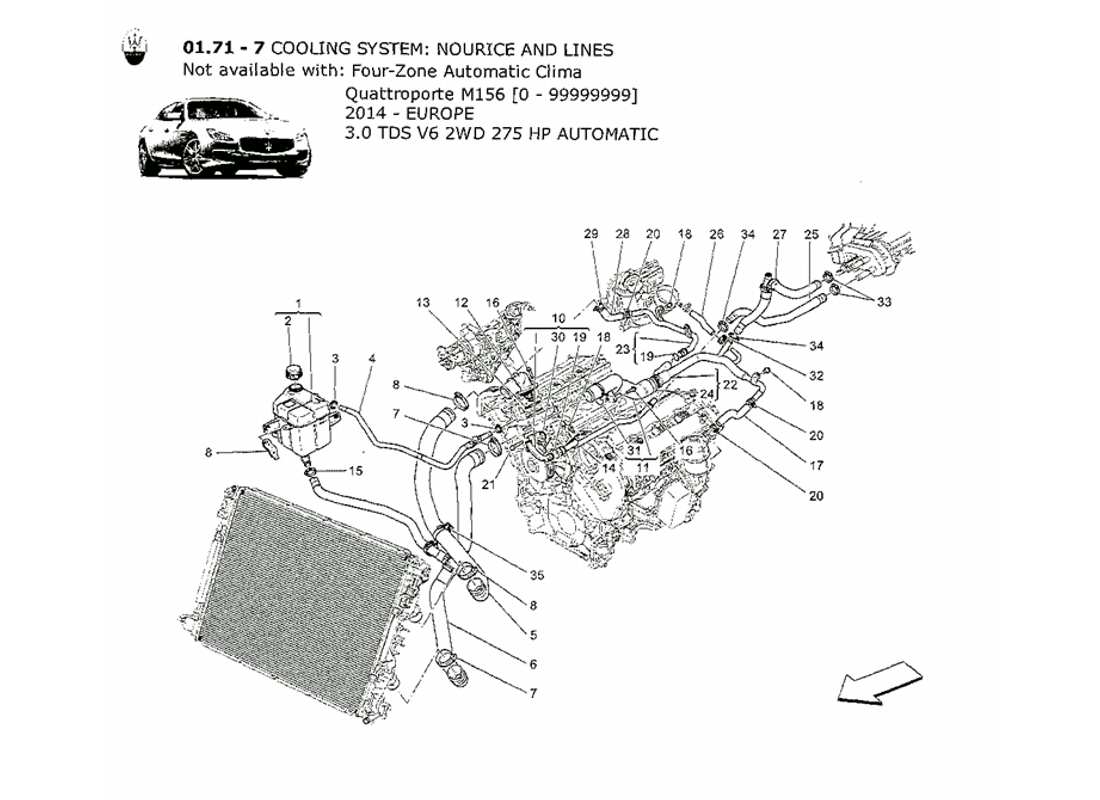 maserati qtp. v6 3.0 tds 275bhp 2014 système de refroidissement : diagramme de pièces nourice et lignes