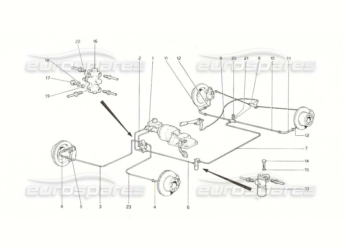ferrari 308 gt4 dino (1976) système de freinage (jusqu'au n° 11482 gs | 12... gd | 11462 usa) schéma des pièces