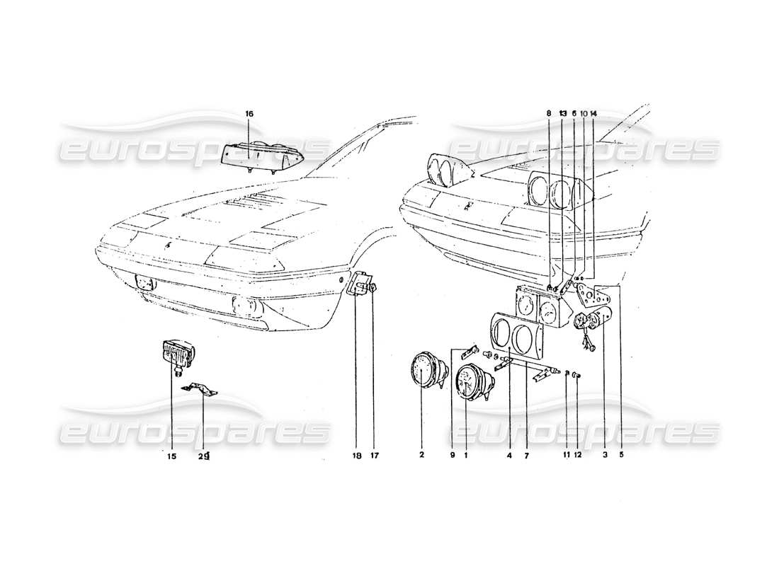 ferrari 365 gt4 2+2 coachwork schéma des pièces des feux avant