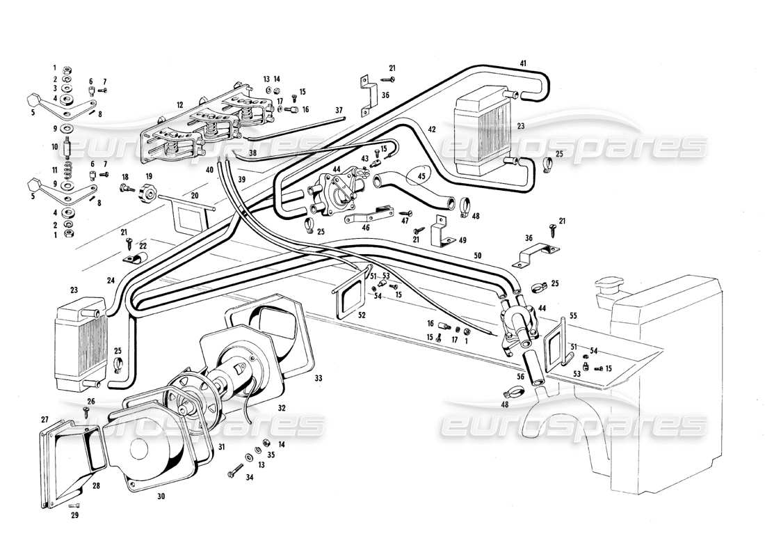 maserati qtp.v8 4.7 (s1 & s2) 1967 schéma des pièces du système de chauffage et de refroidissement