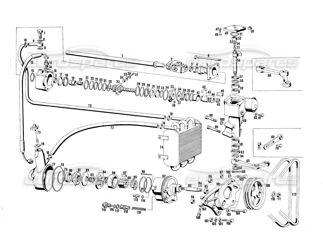 maserati qtp.v8 4.7 (s1 & s2) 1967 schéma des pièces de direction hydraulique