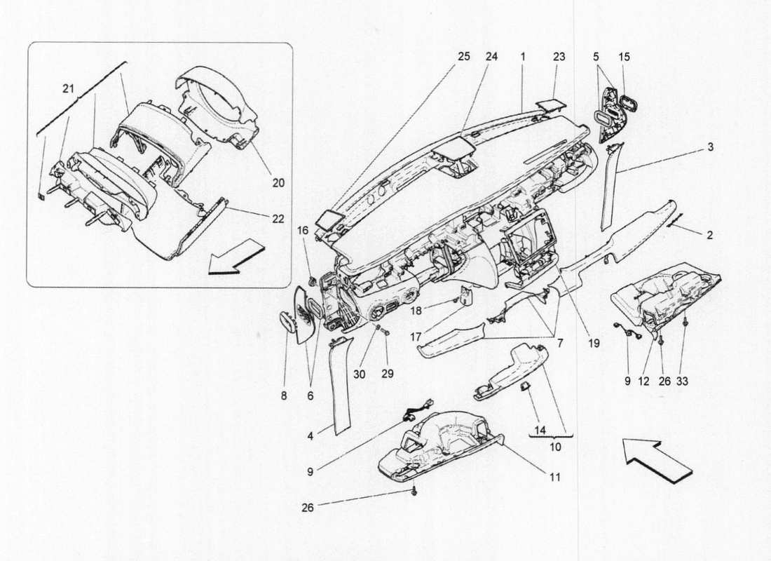 maserati qtp. v6 3.0 bt 410bhp 2015 schéma des pièces de l'unité du tableau de bord