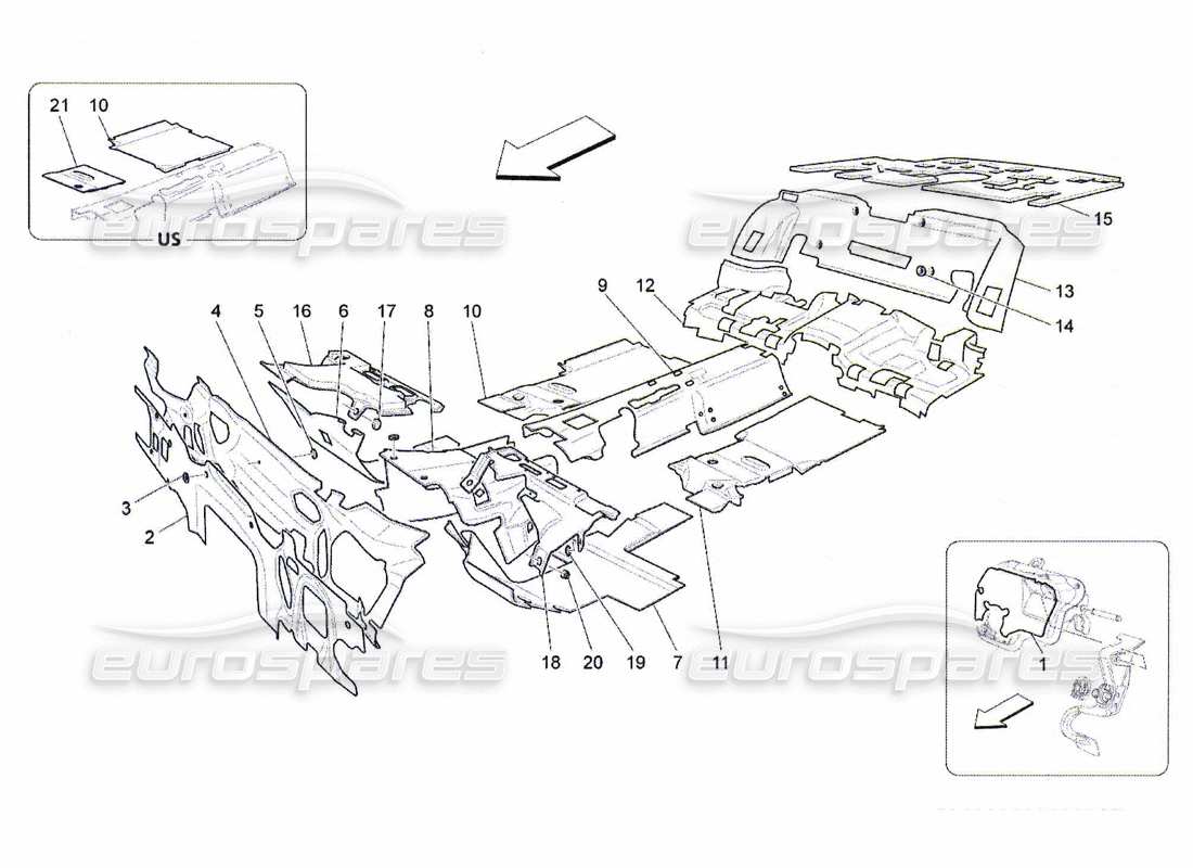 maserati qtp. (2010) 4.7 panneaux d'insonorisation à l'intérieur du schéma des pièces du véhicule