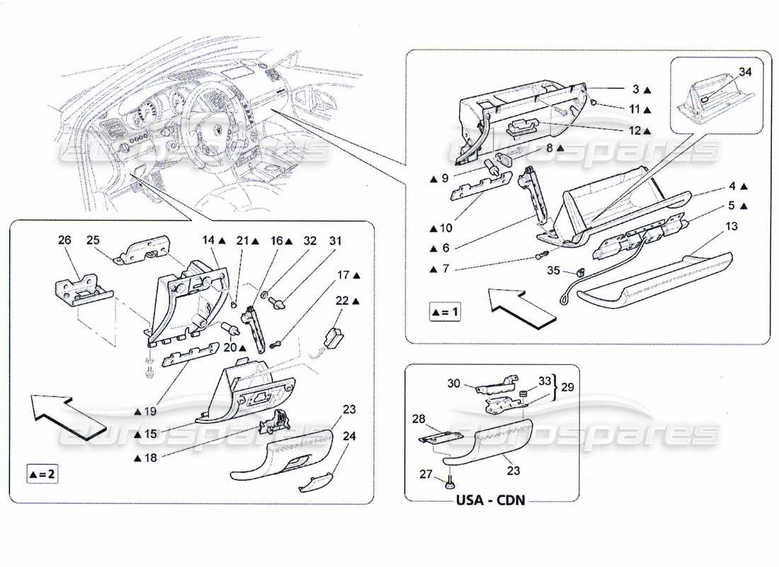 maserati qtp. (2010) 4.7 diagramme des pièces des boîtes à gants