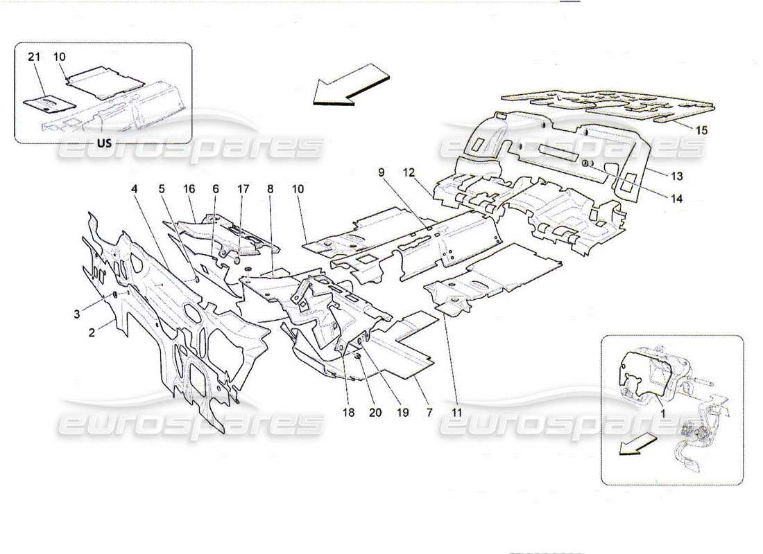 maserati qtp. (2010) 4.2 panneaux d'insonorisation à l'intérieur du schéma des pièces du véhicule