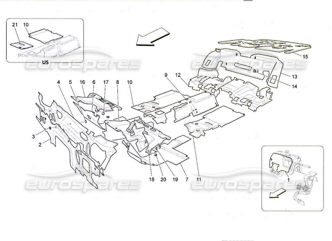 maserati qtp. (2010) 4.2 panneaux d'insonorisation à l'intérieur du véhicule schéma des pièces