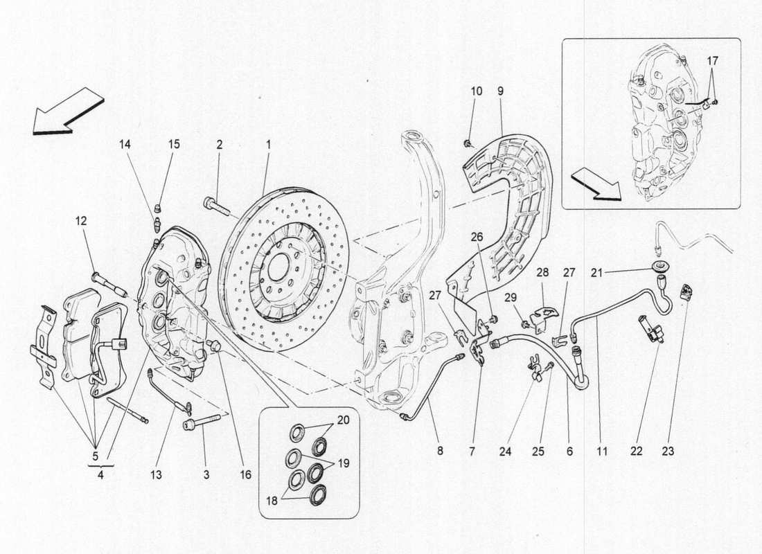 maserati qtp. v6 3.0 bt 410bhp 2015 dispositifs de freinage sur les roues avant schéma des pièces