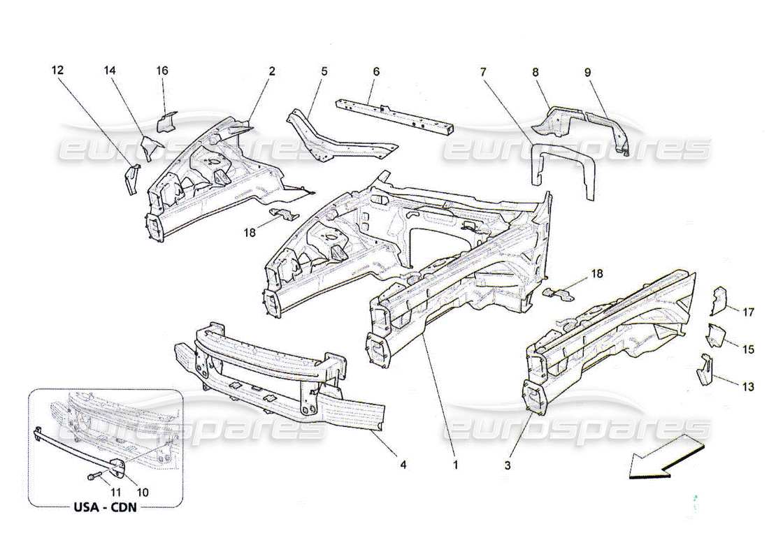 maserati qtp. (2010) 4.2 cadres structurels avant et panneaux en tôle schéma des pièces