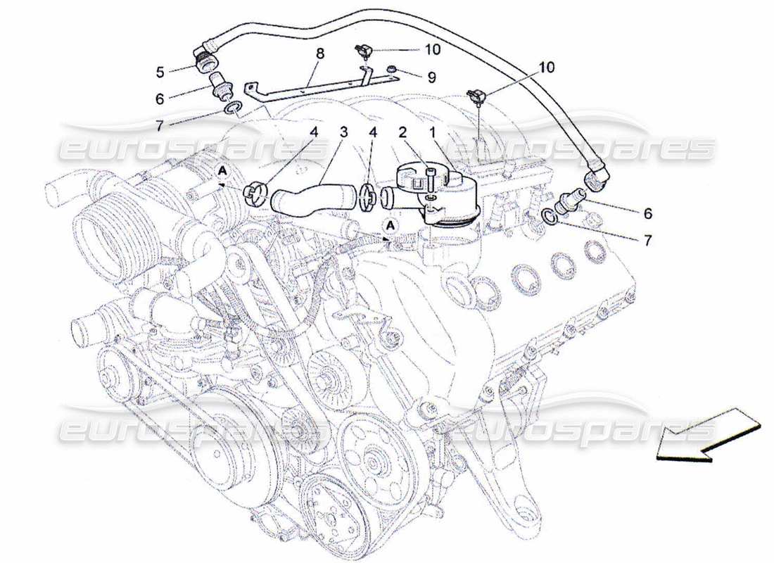 maserati qtp. (2010) 4.2 système de recirculation des vapeurs d'huile schéma des pièces