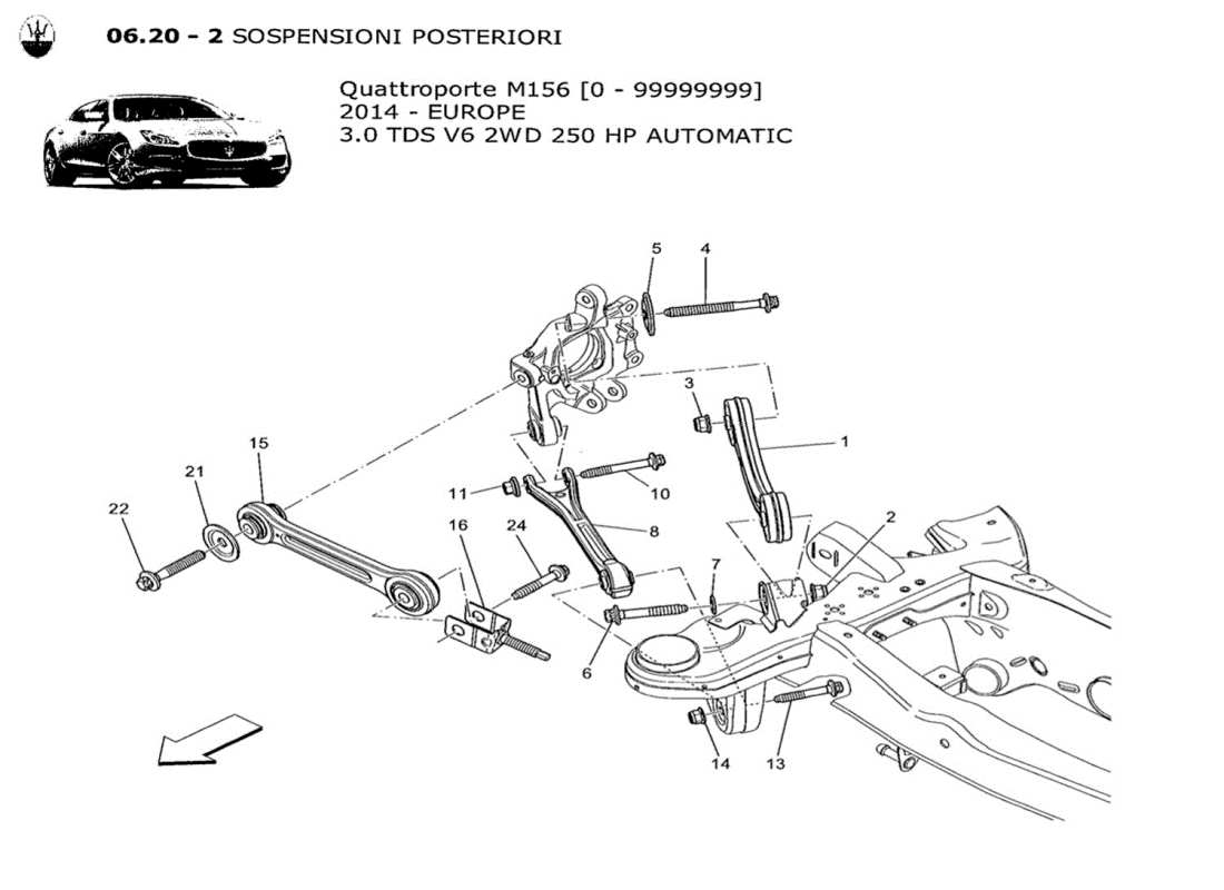 maserati qtp. v6 3.0 tds 250bhp 2014 schéma des pièces de la suspension arrière