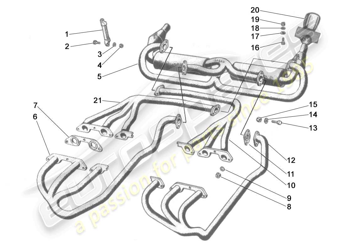 lamborghini miura p400 système d'échappement (p400/s) schéma des pièces