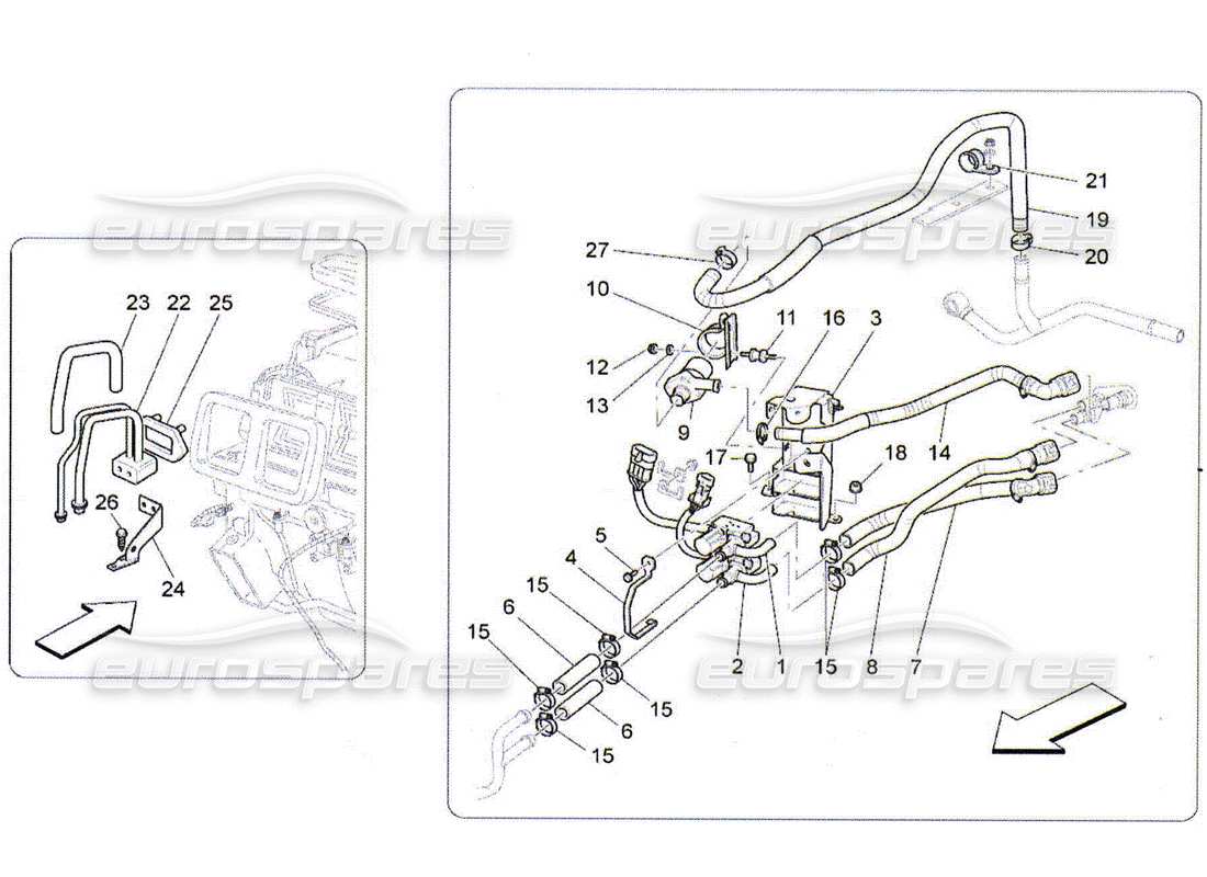 maserati qtp. (2010) 4.2 unité ac : schéma des pièces des dispositifs du compartiment moteur
