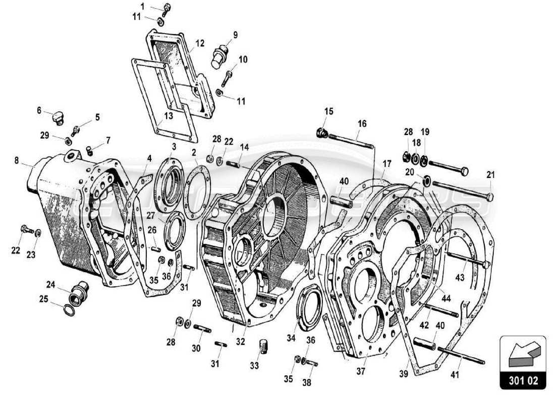 lamborghini miura p400s boîte de vitesses-différent arrière schéma des pièces