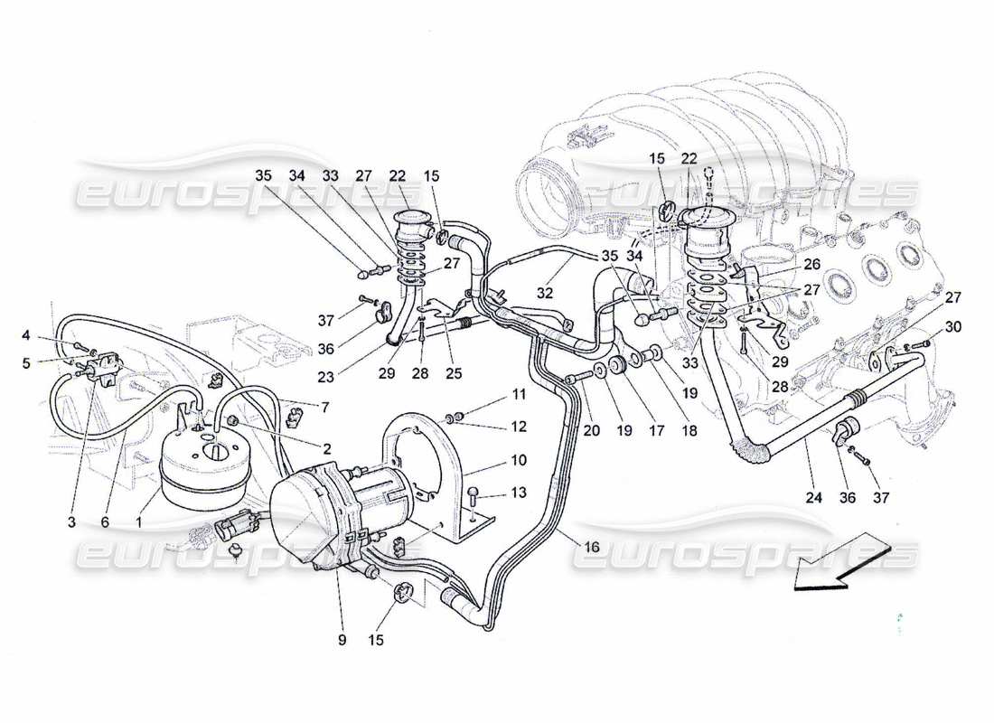 maserati qtp. (2010) 4.7 système d'air supplémentaire schéma des pièces