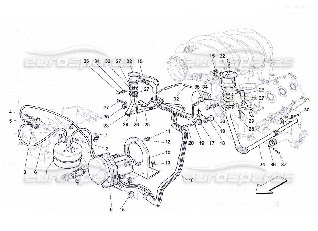 maserati qtp. (2010) 4.2 schéma des pièces du système d'air supplémentaire