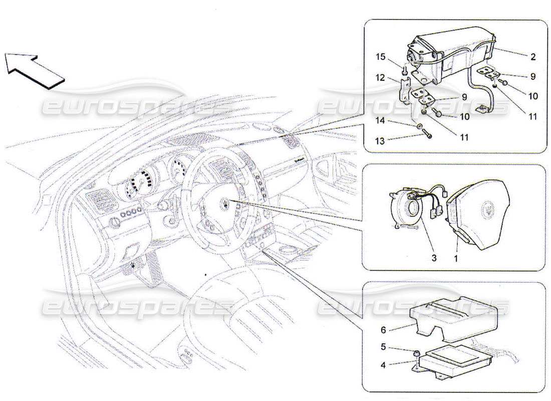 maserati qtp. (2010) 4.2 système d'airbag frontal schéma des pièces