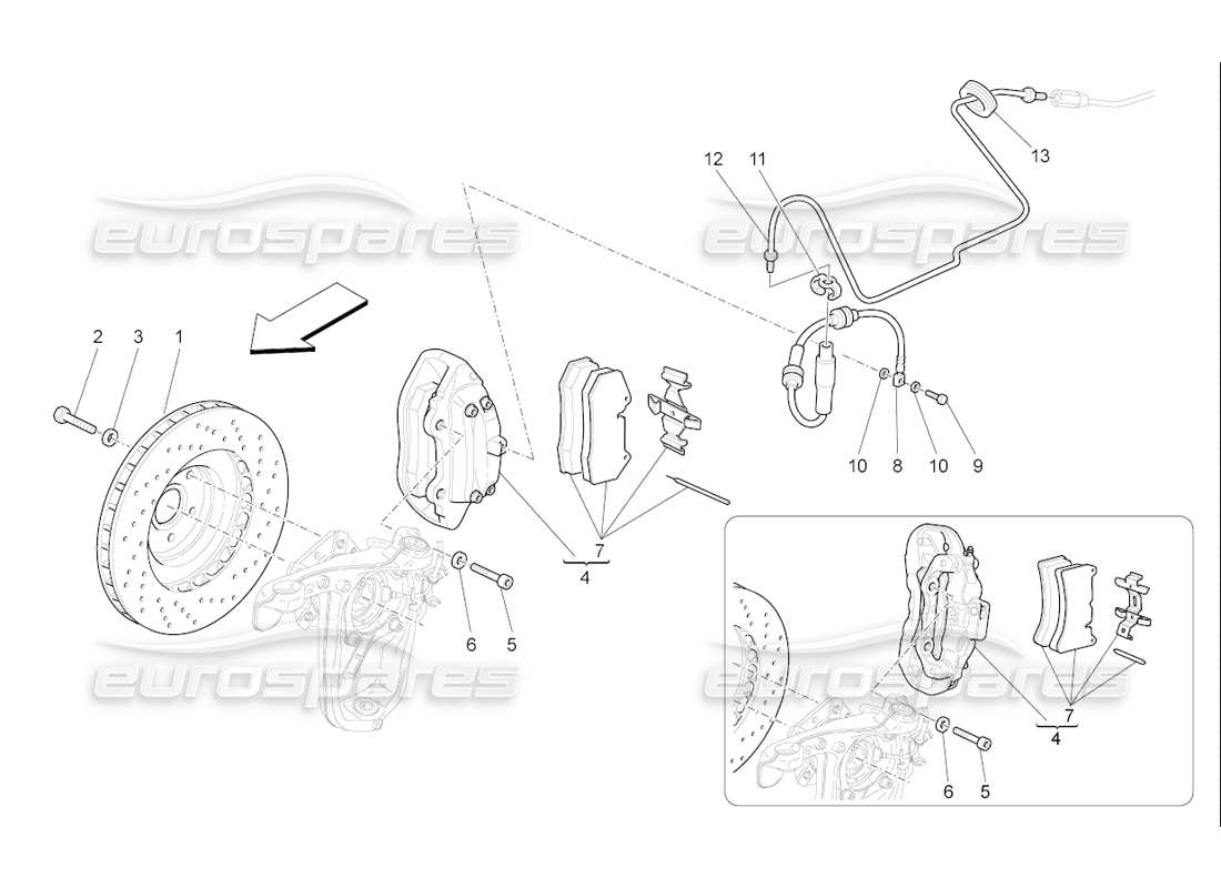 maserati qtp. (2006) 4.2 f1 schéma des pièces des dispositifs de freinage sur les roues avant