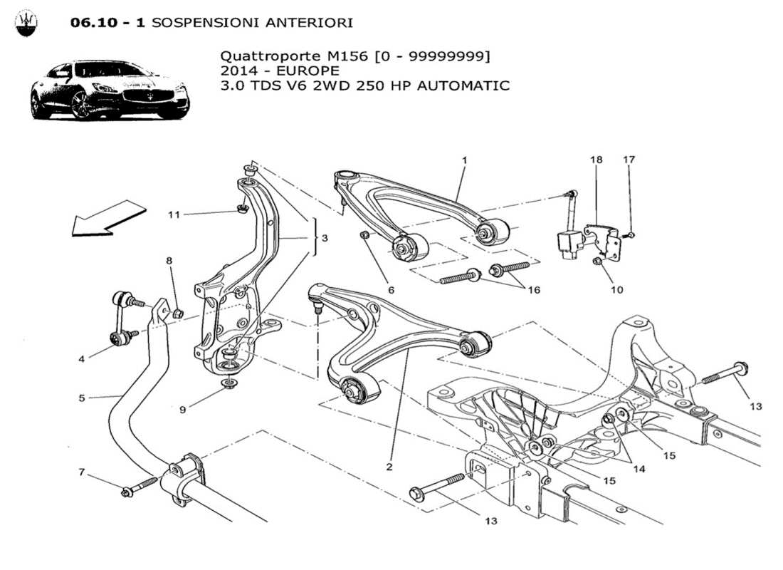 maserati qtp. v6 3.0 tds 250bhp 2014 schéma des pièces de la suspension avant