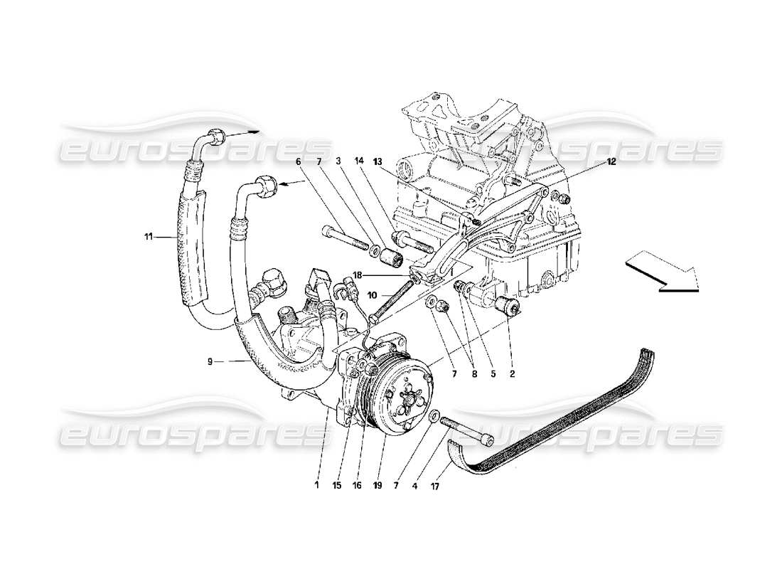 ferrari 348 (2.7 motronic) schéma des pièces du compresseur de climatisation