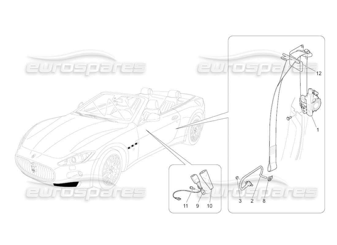 maserati grancabrio (2010) 4.7 schéma des pièces des ceintures de sécurité avant