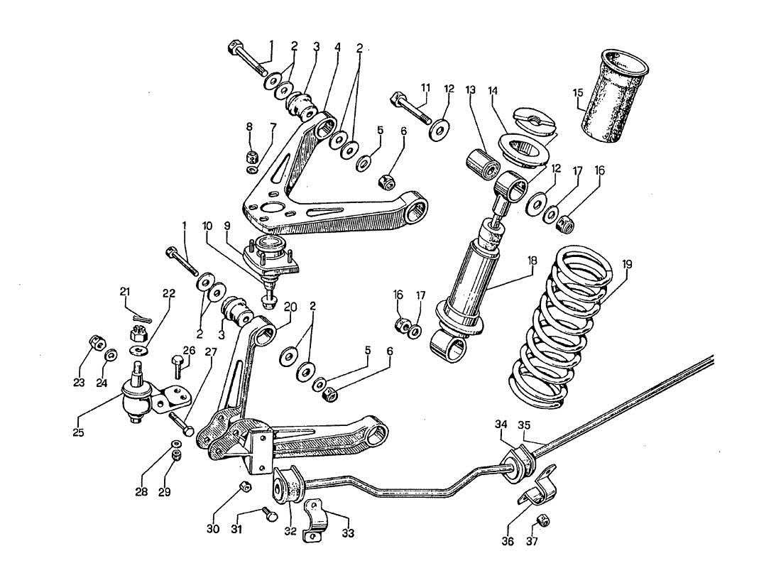 lamborghini jarama suspension avant schéma des pièces