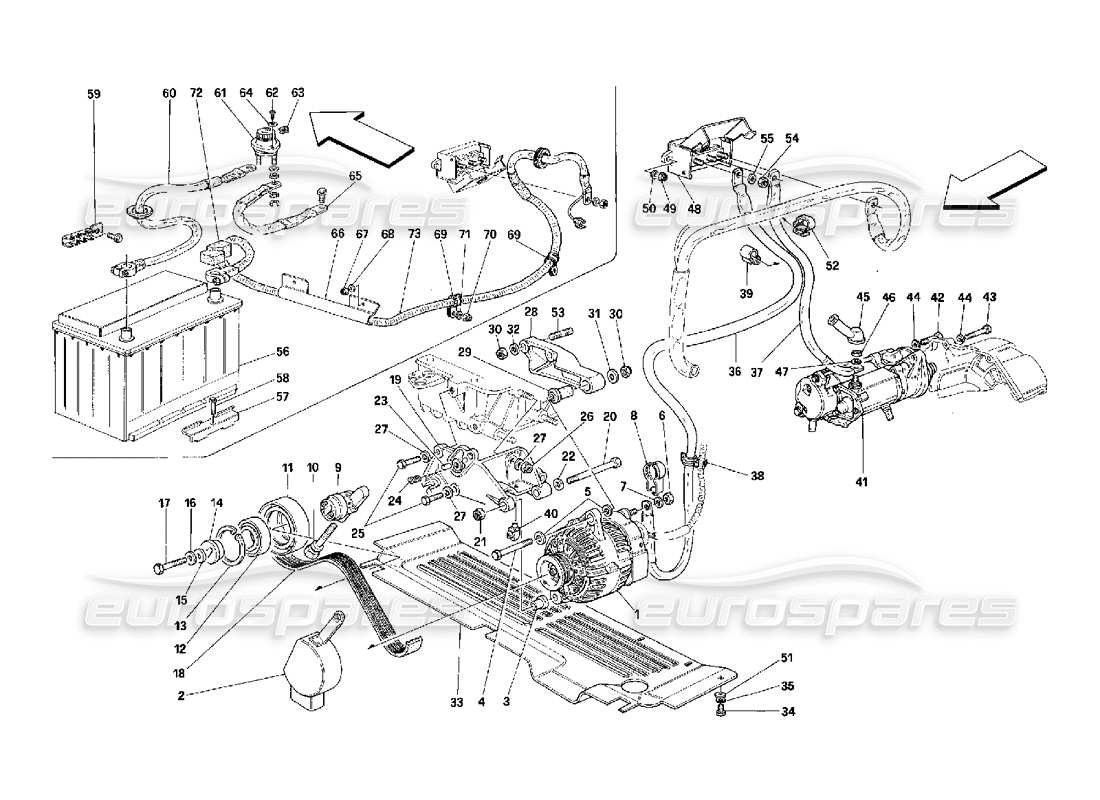 ferrari 348 (2.7 motronic) générateur de courant - schéma des pièces du moteur de démarrage