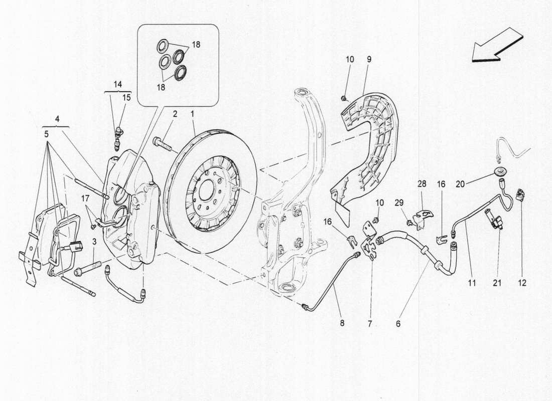 maserati qtp. v6 3.0 bt 410bhp 2015 schéma des pièces des dispositifs de freinage sur les roues avant
