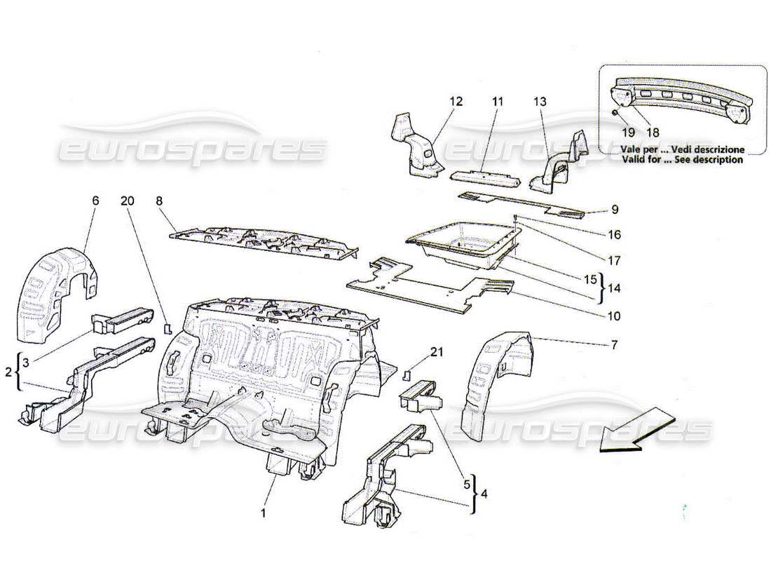 maserati qtp. (2010) 4.2 cadres structurels arrière et panneaux en tôle schéma des pièces