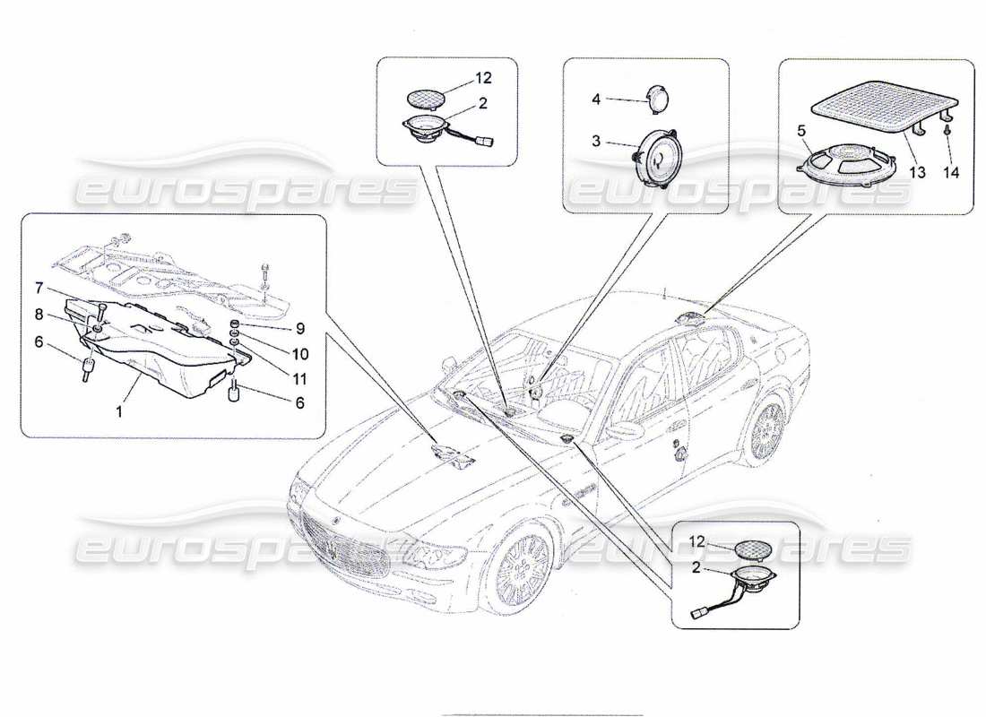 maserati qtp. (2010) 4.7 schéma des pièces du système de diffusion sonore