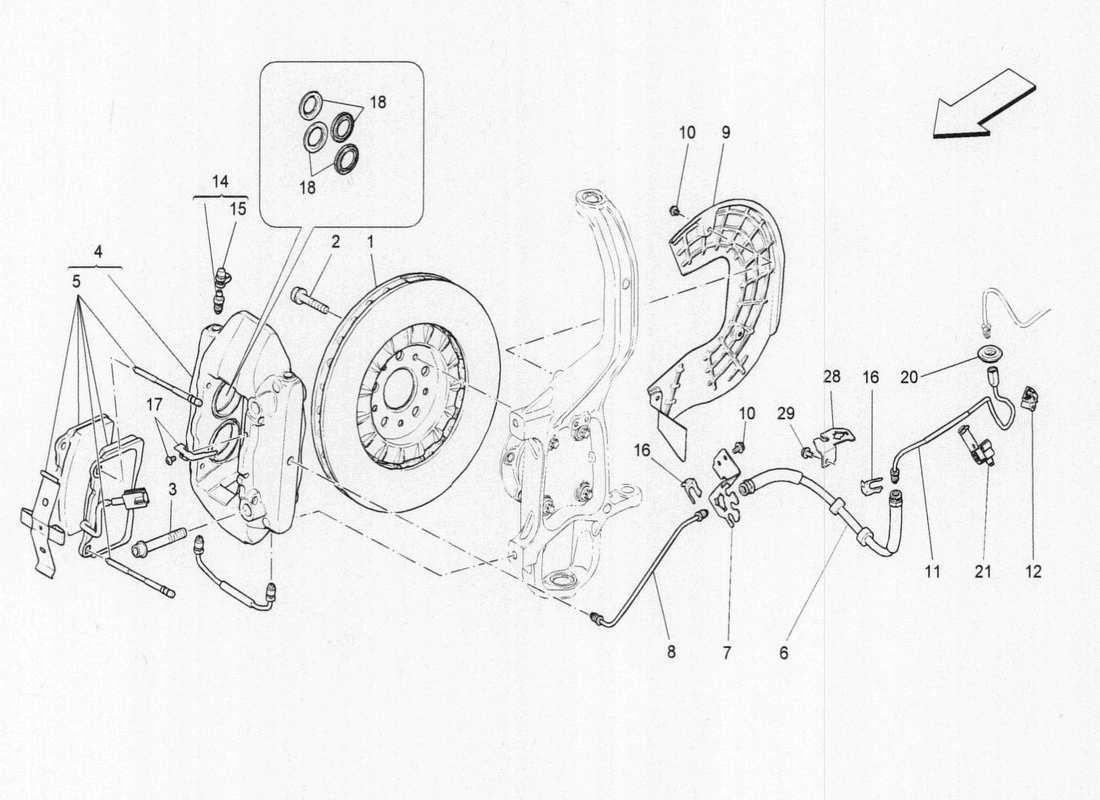 maserati qtp. v6 3.0 bt 410bhp 2015 schéma des pièces des dispositifs de freinage sur les roues avant