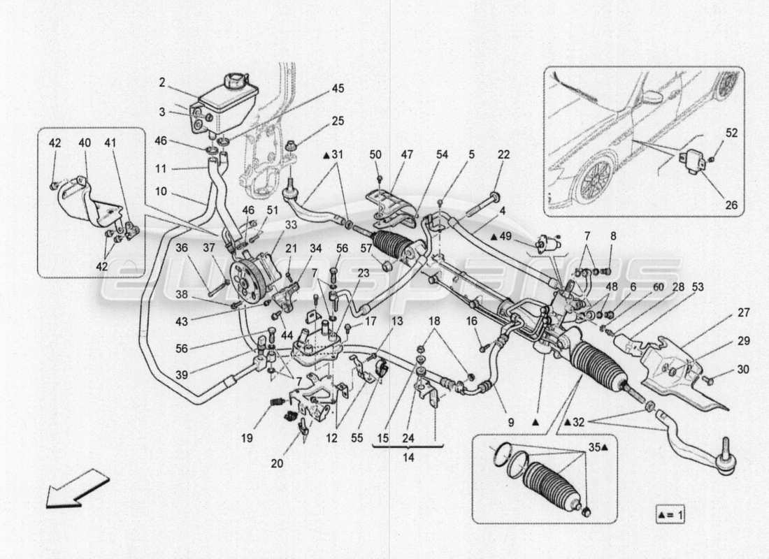 maserati qtp. v8 3.8 530bhp 2014 auto crémaillère de direction et pompe de direction hydraulique schéma des pièces