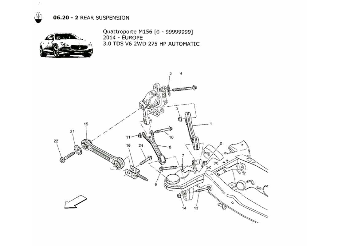 maserati qtp. v6 3.0 tds 275bhp 2014 schéma des pièces de la suspension arrière