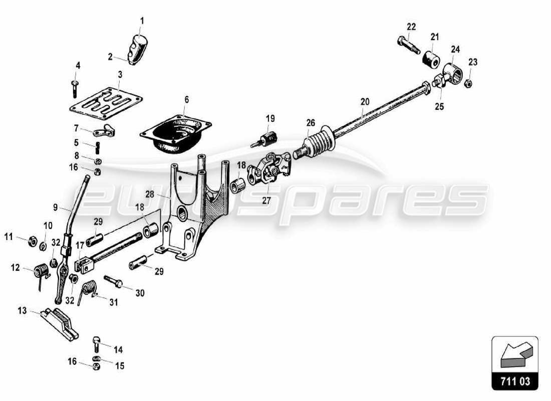 lamborghini miura p400s schéma des pièces des commandes de transmission manuelle